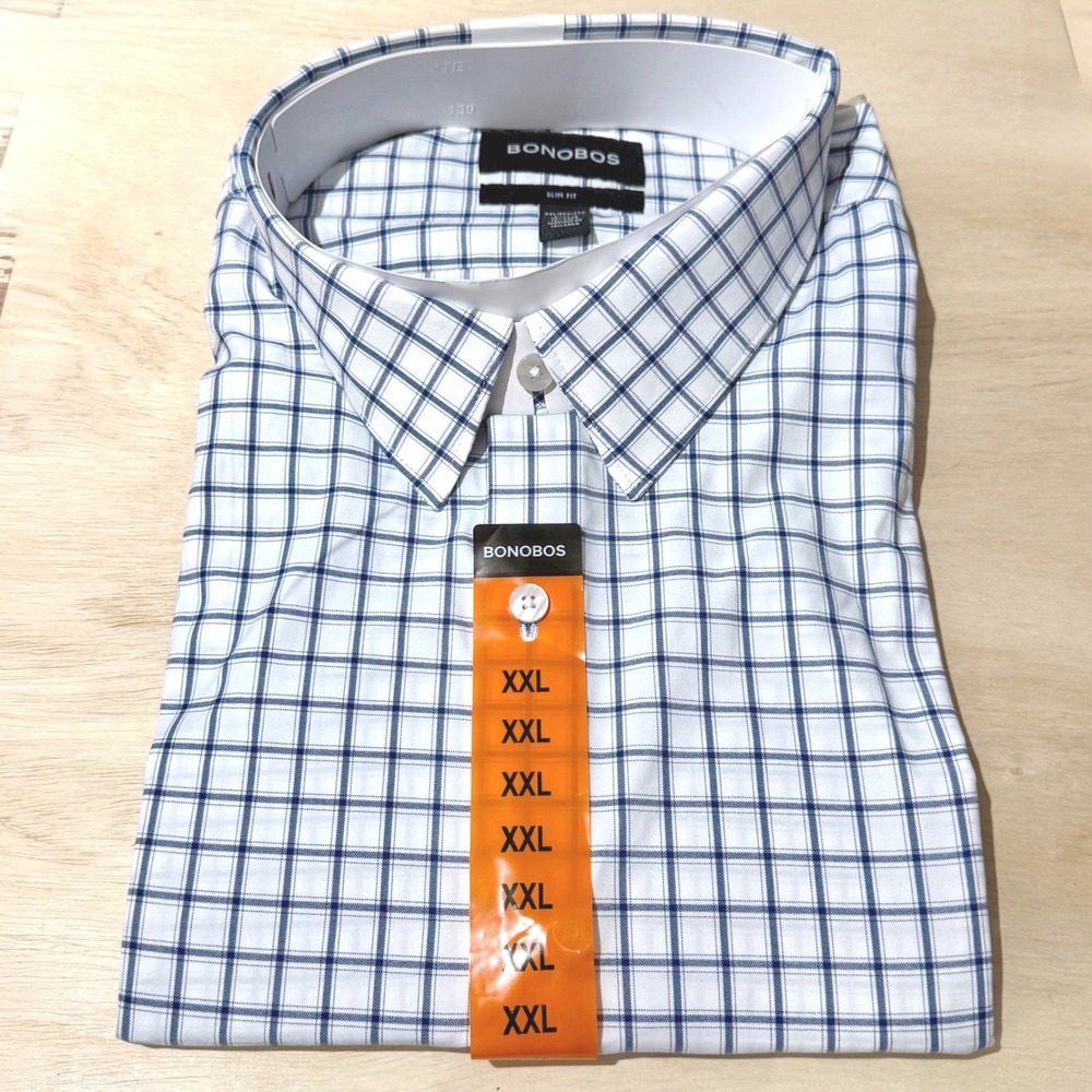 Bonobos‎ Mens Slim Fit Button-Down Tech Dress Shirt Blue XXL Long Sleeve NWT